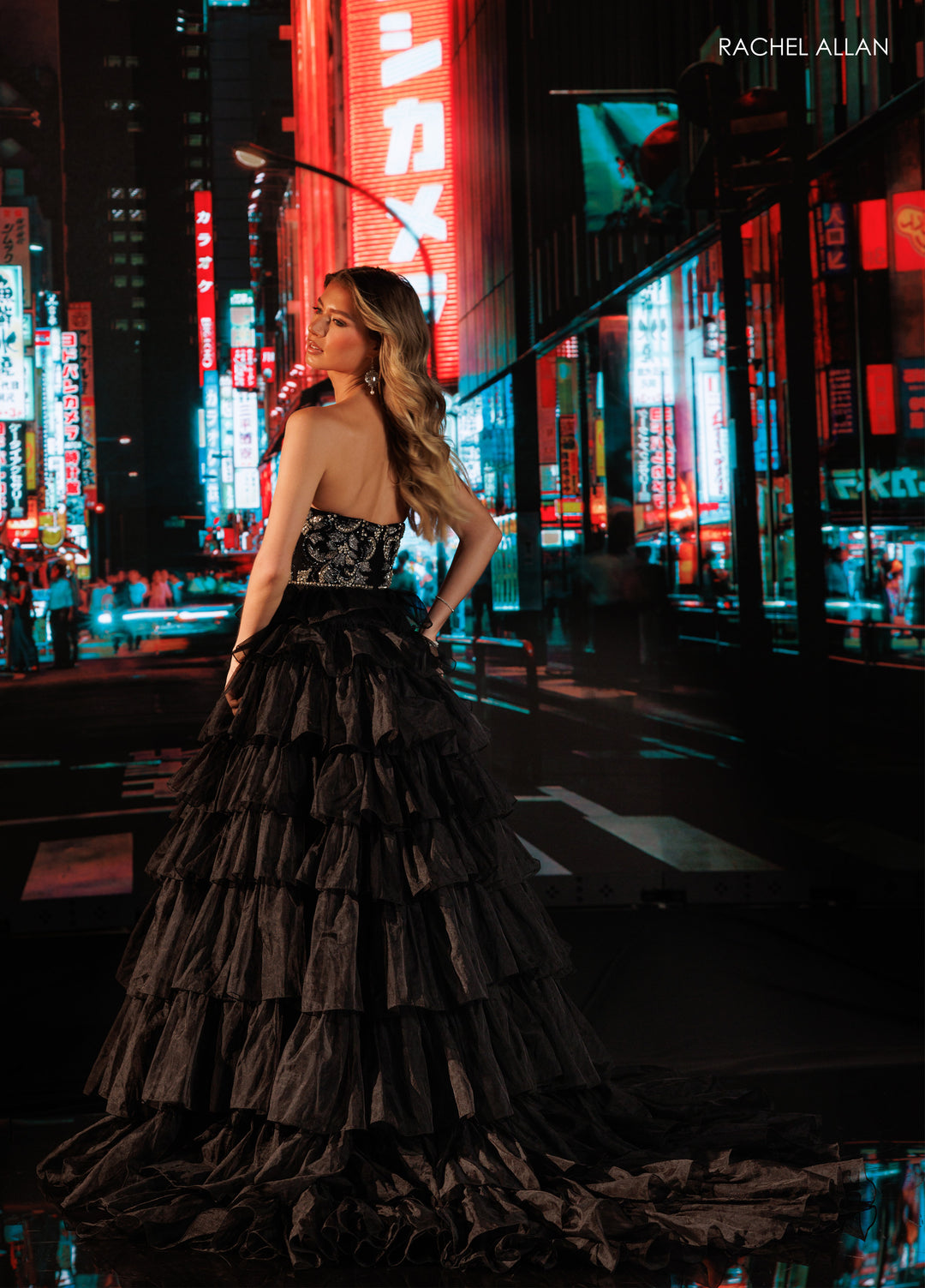Strapless Ruffled Slit Gown by Rachel Allan 50431