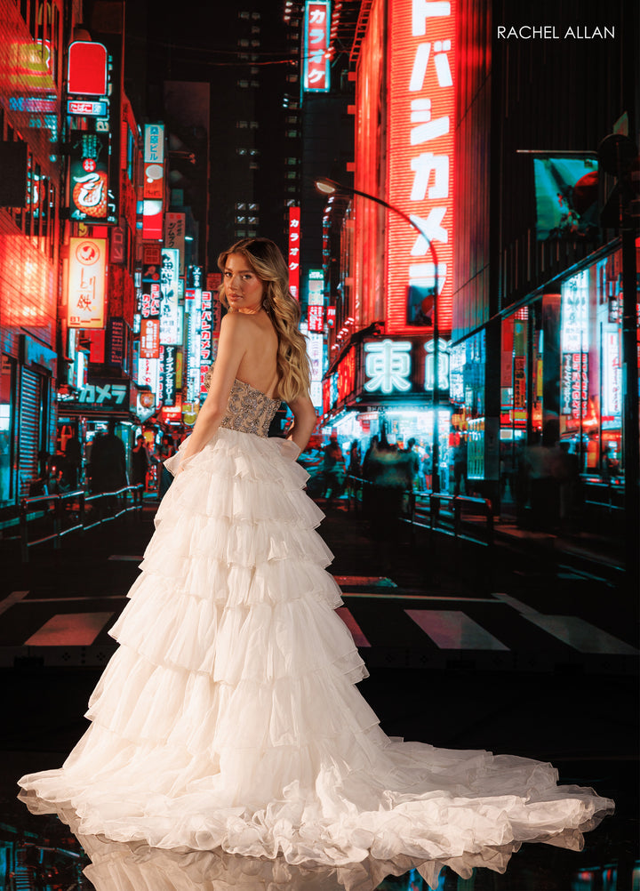Strapless Ruffled Slit Gown by Rachel Allan 50431