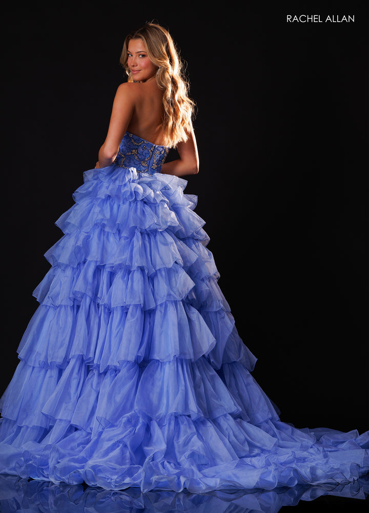 Strapless Ruffled Slit Gown by Rachel Allan 50431