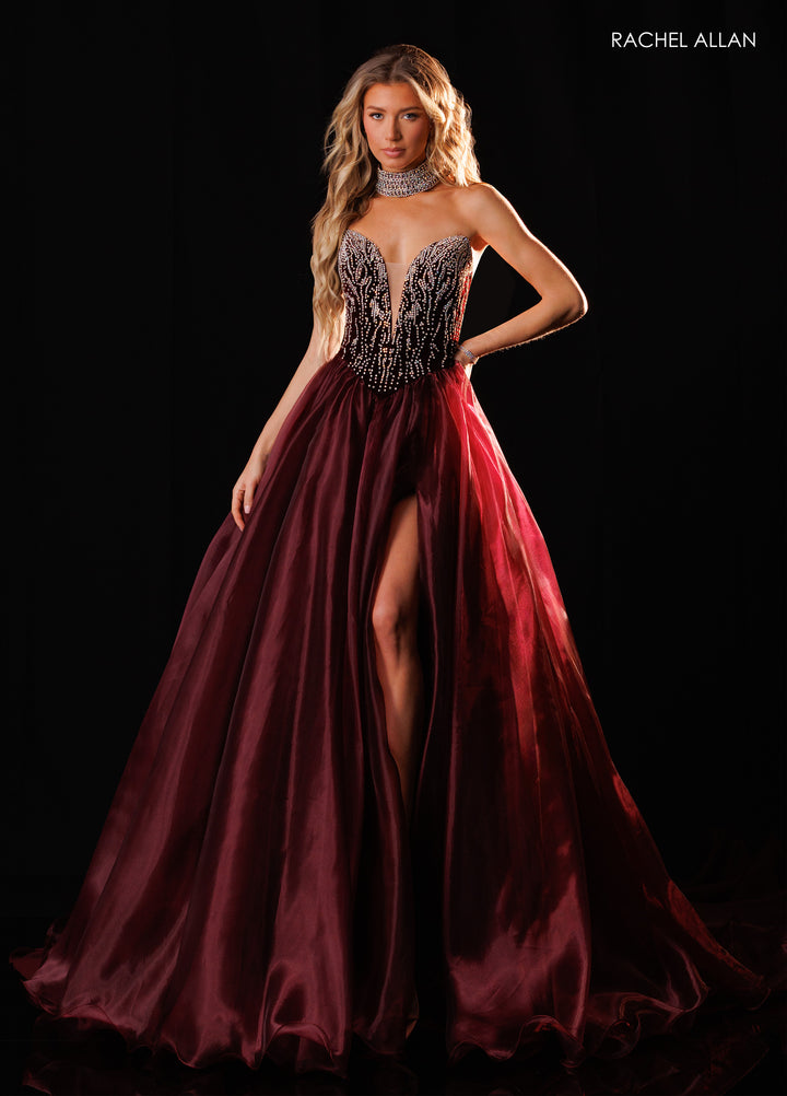 Strapless A-line Slit Gown by Rachel Allan 50434
