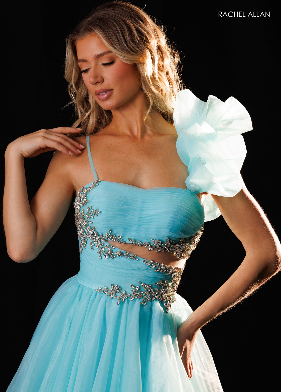 One Shoulder A-line Slit Gown by Rachel Allan 50437