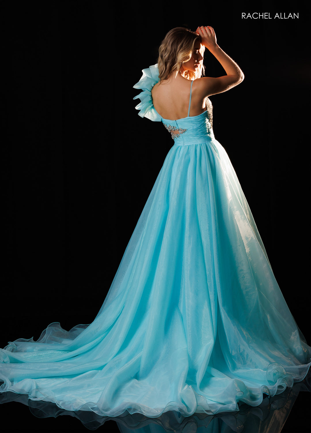One Shoulder A-line Slit Gown by Rachel Allan 50437