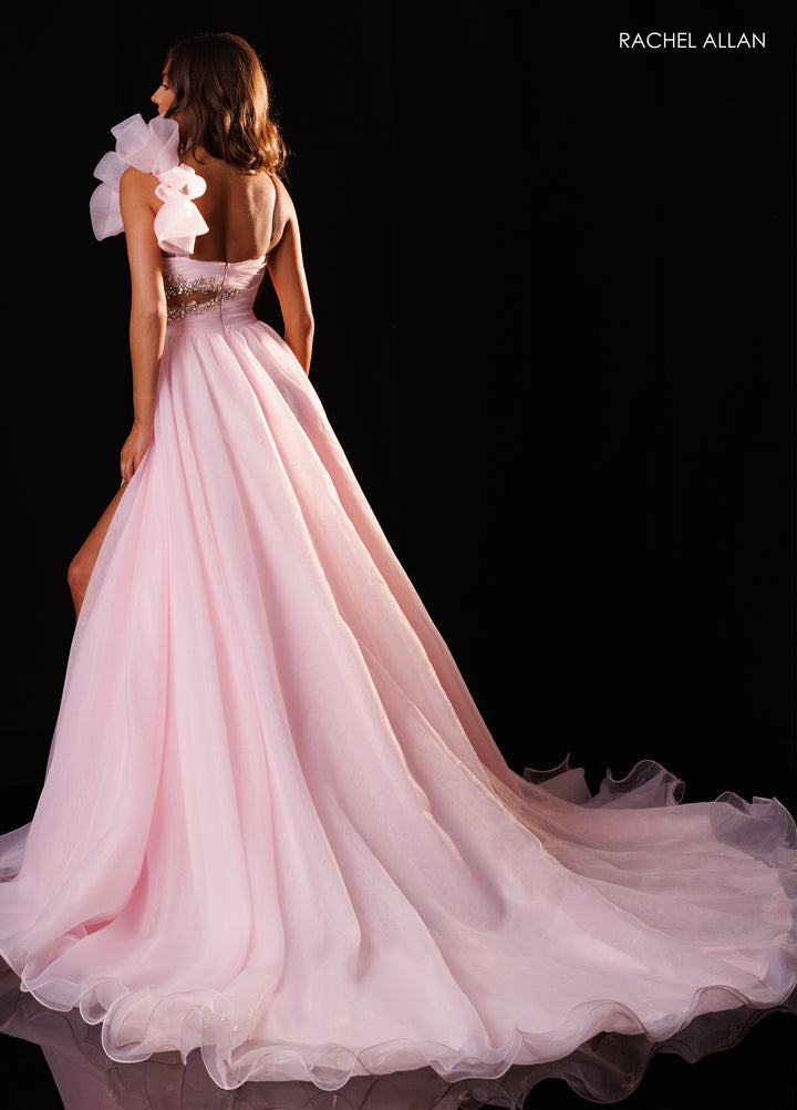 One Shoulder A-line Slit Gown by Rachel Allan 50437