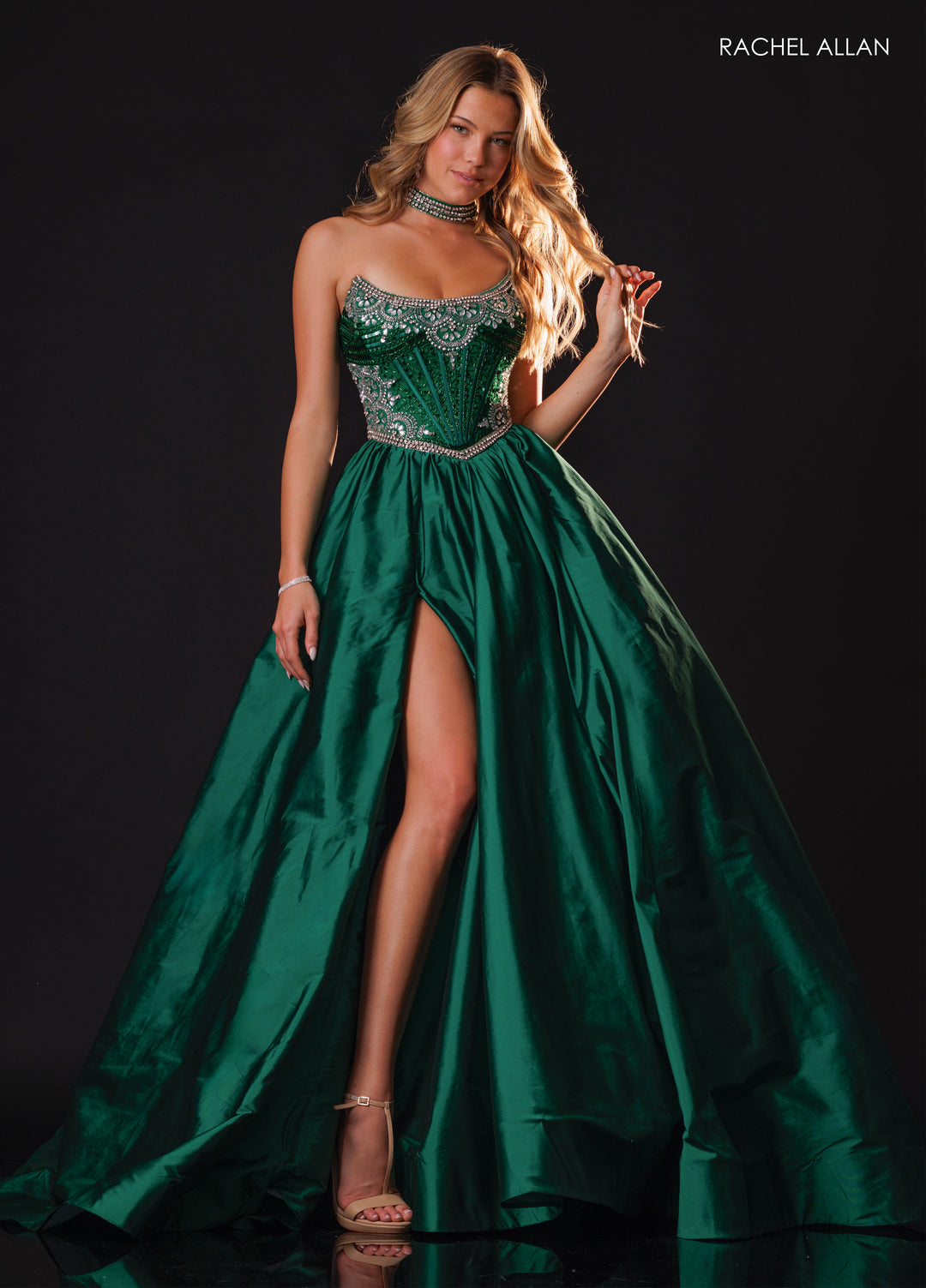 Strapless A-line Slit Gown by Rachel Allan 50439
