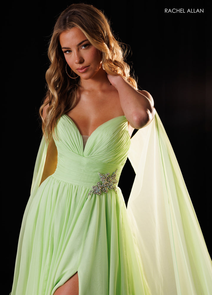 Cape Sleeve A-line Slit Gown by Rachel Allan 50444
