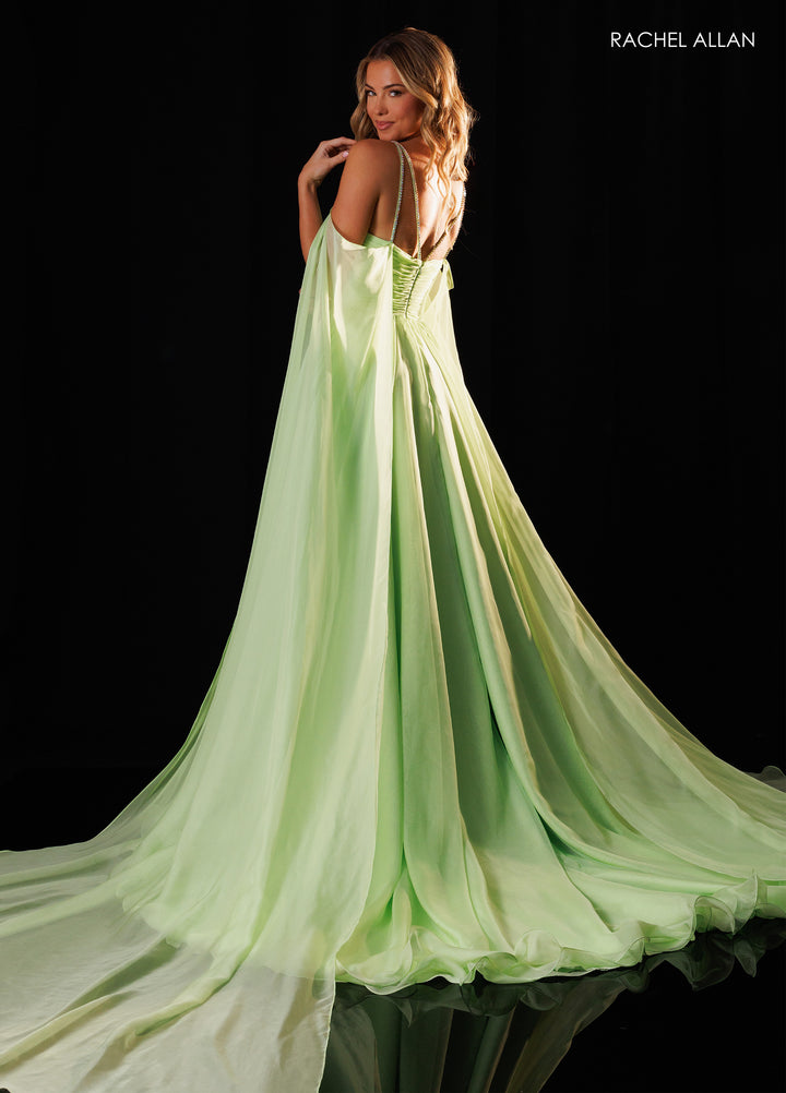 Cape Sleeve A-line Slit Gown by Rachel Allan 50444