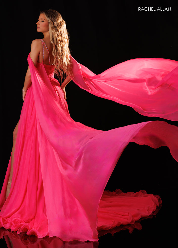 Cape Sleeve A-line Slit Gown by Rachel Allan 50444
