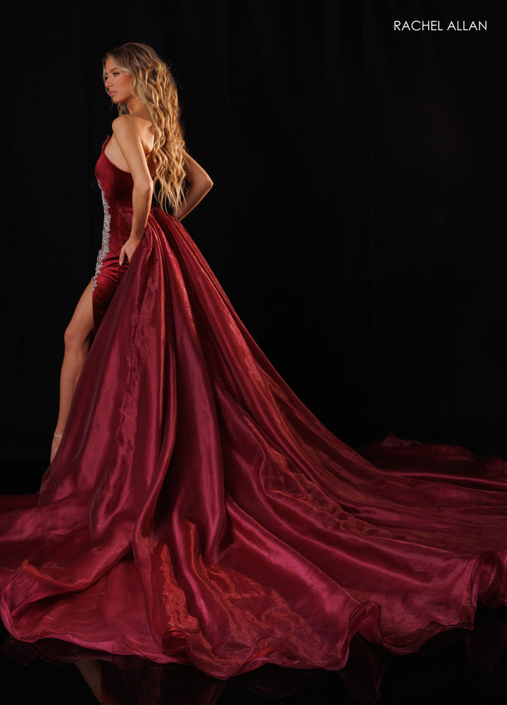 Velvet Strapless Overskirt Gown by Rachel Allan 50446