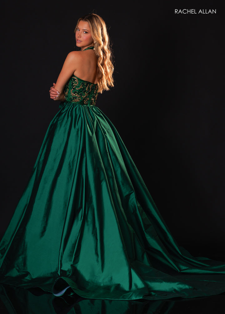 Taffeta Halter A-line Slit Gown by Rachel Allan 50447