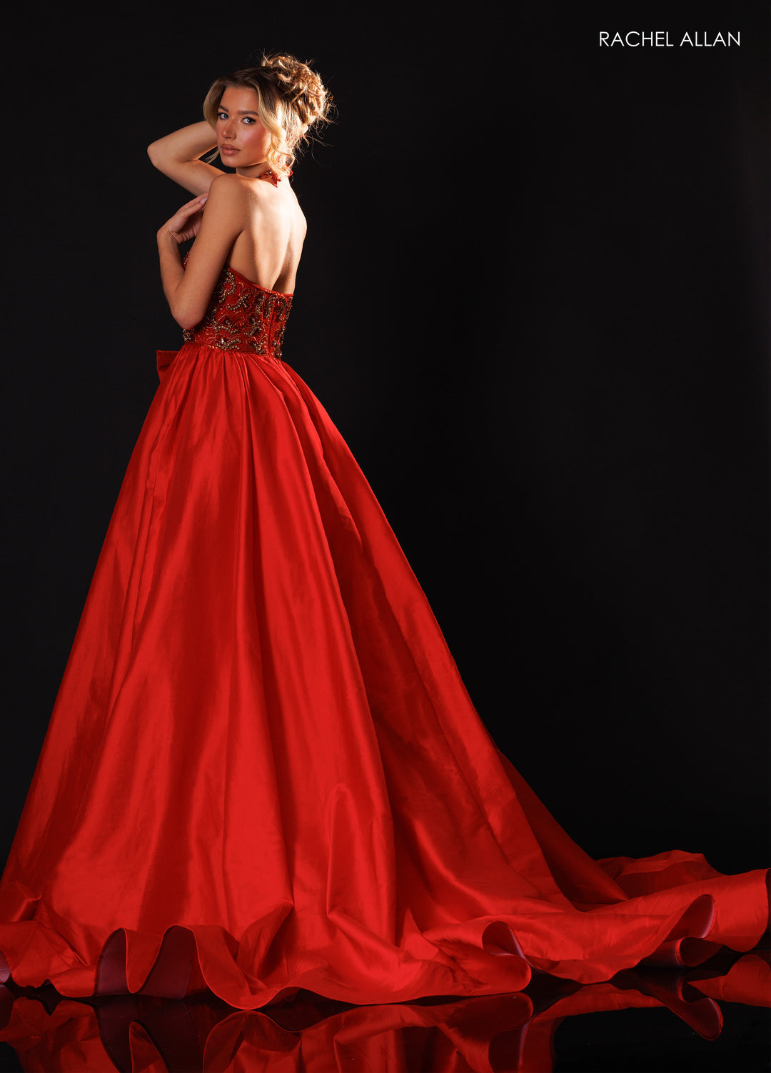 Taffeta Halter A-line Slit Gown by Rachel Allan 50447