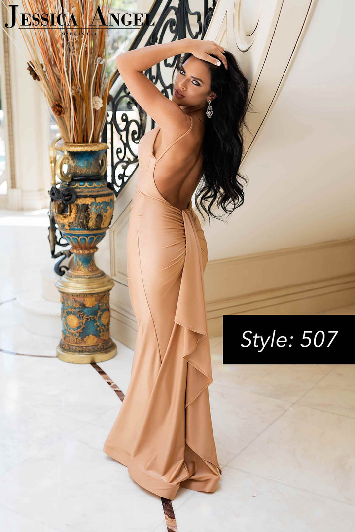 Jersey Fitted V-Neck Gown by Jessica Angel 507