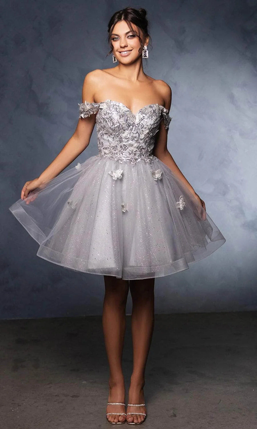 3D Butterfly Short Off Shoulder Dress by May Queen MQ2105