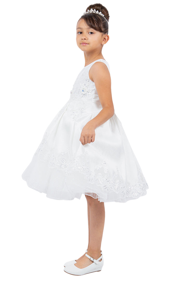 Girls Applique Short Satin Dress by Cinderella Couture 5127