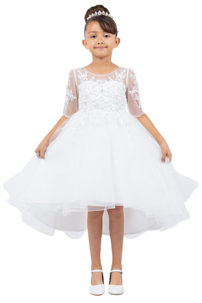 Girls 3/4 Sleeve High Low Gown by Cinderella Couture 5128
