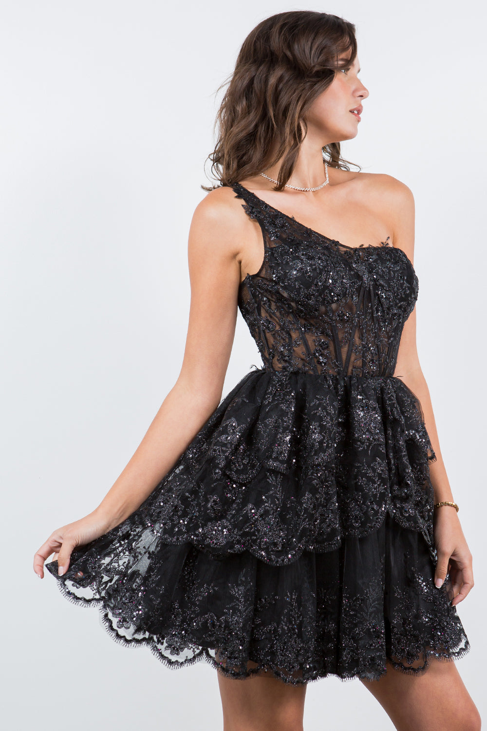 Short One Shoulder Tiered Dress by Cinderella Couture 5132J