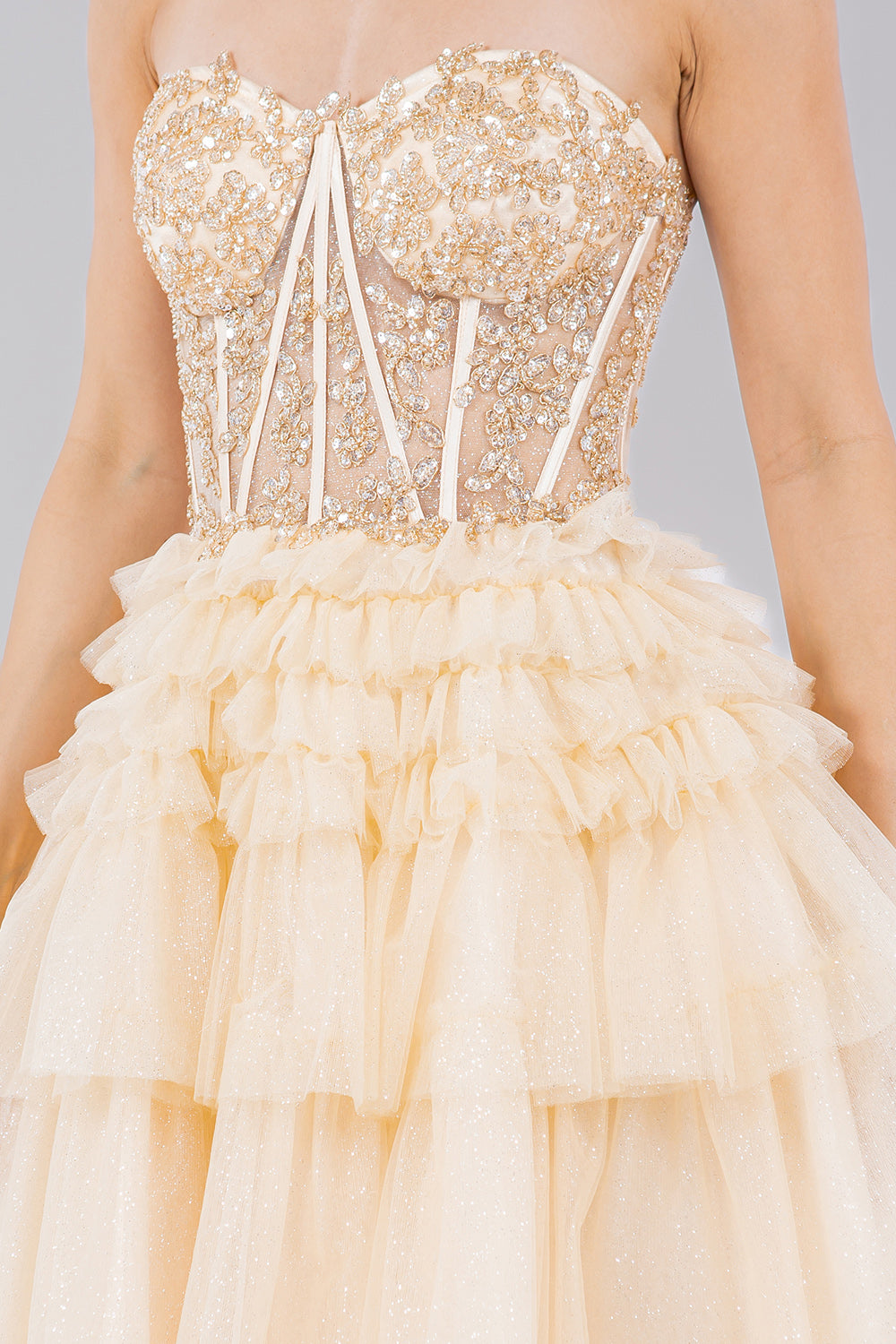 Applique Short Corset Tiered Dress by Cinderella Couture 5133J