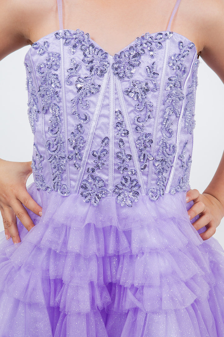 Girls Short Glitter Corset Tiered Dress by Cinderella Couture 5133