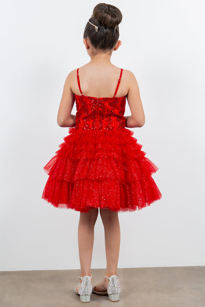 Girls Short Glitter Corset Tiered Dress by Cinderella Couture 5133