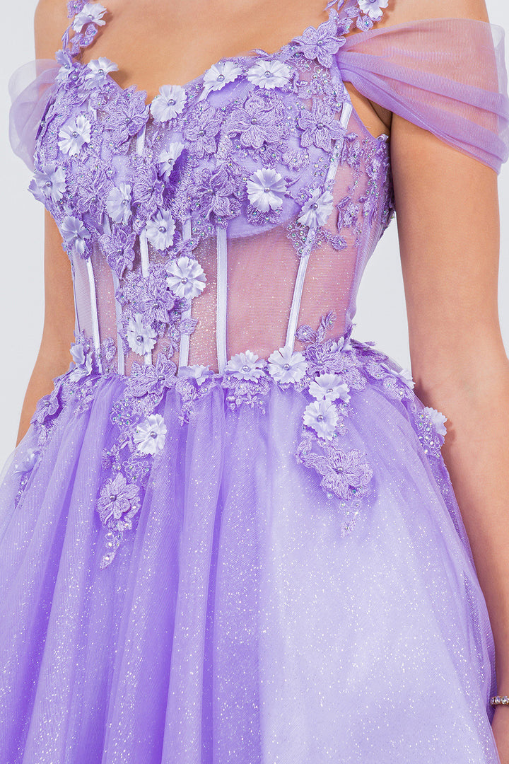 3D Floral Short Cold Shoulder Dress by Cinderella Couture 5134J
