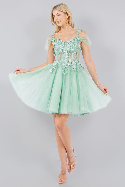 3D Floral Short Cold Shoulder Dress by Cinderella Couture 5134J
