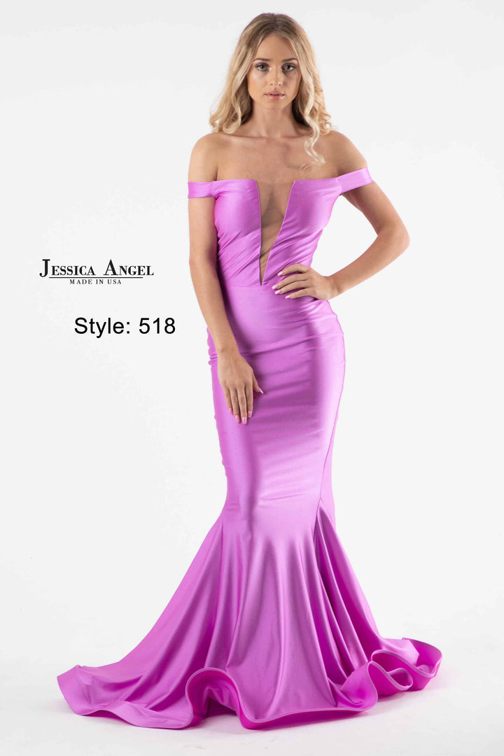 Jersey Fitted Off Shoulder Gown by Jessica Angel 518