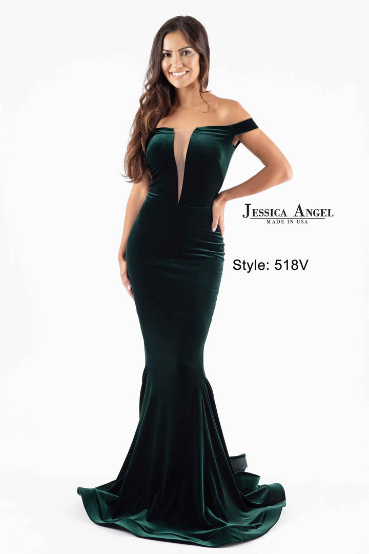 Jersey Fitted Off Shoulder Gown by Jessica Angel 518