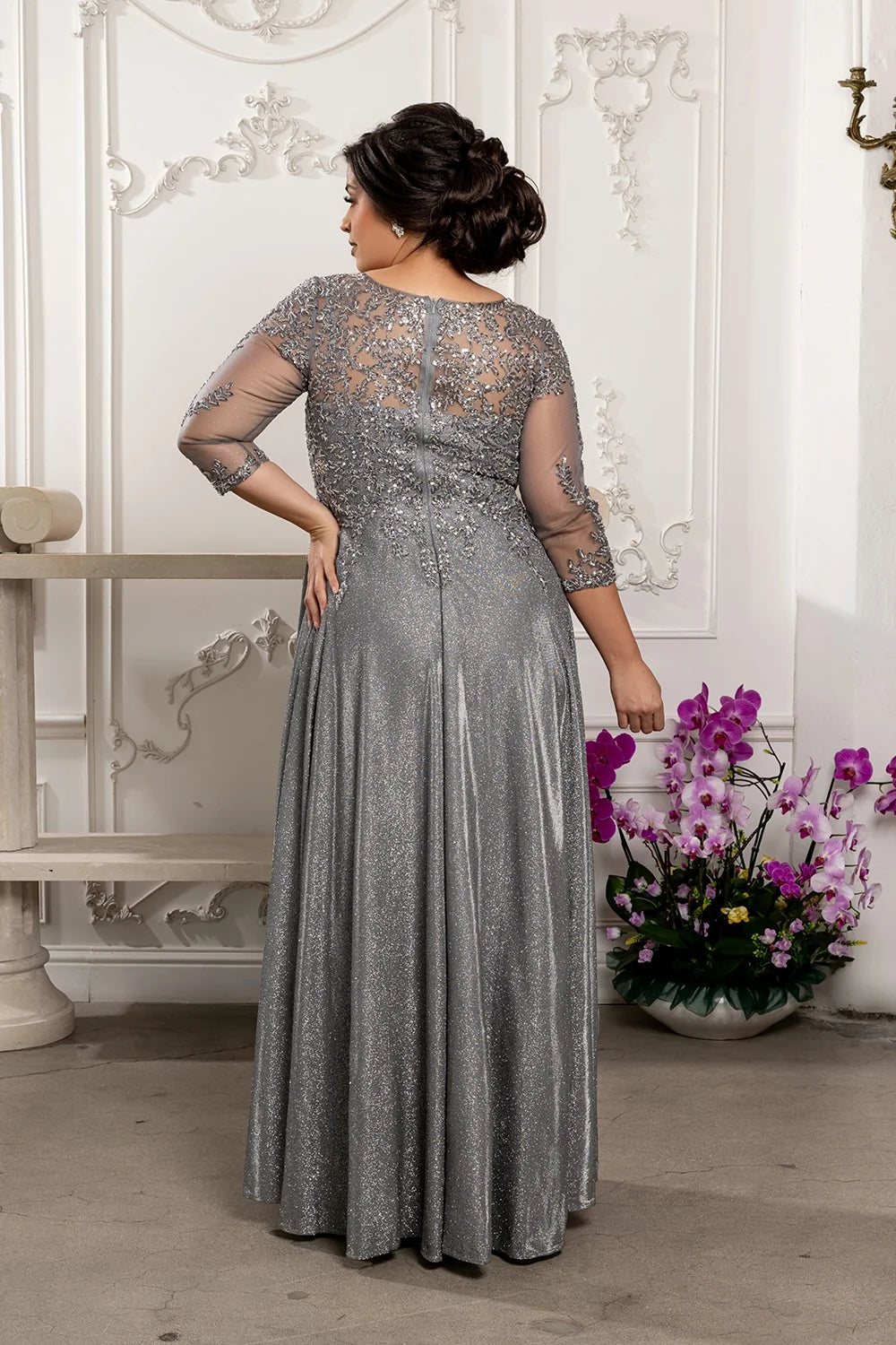 Glitter 3/4 Sleeve A-line Gown by May Queen MQ2227