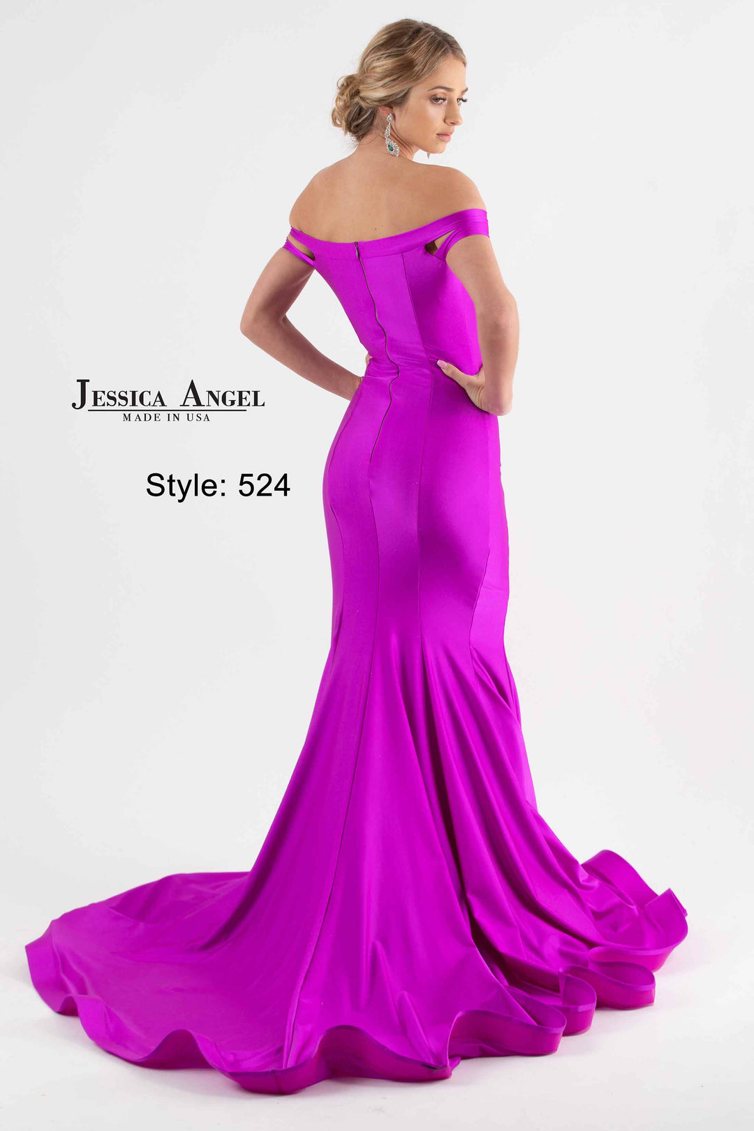 Jersey Fitted Off Shoulder Slit Gown by Jessica Angel 524