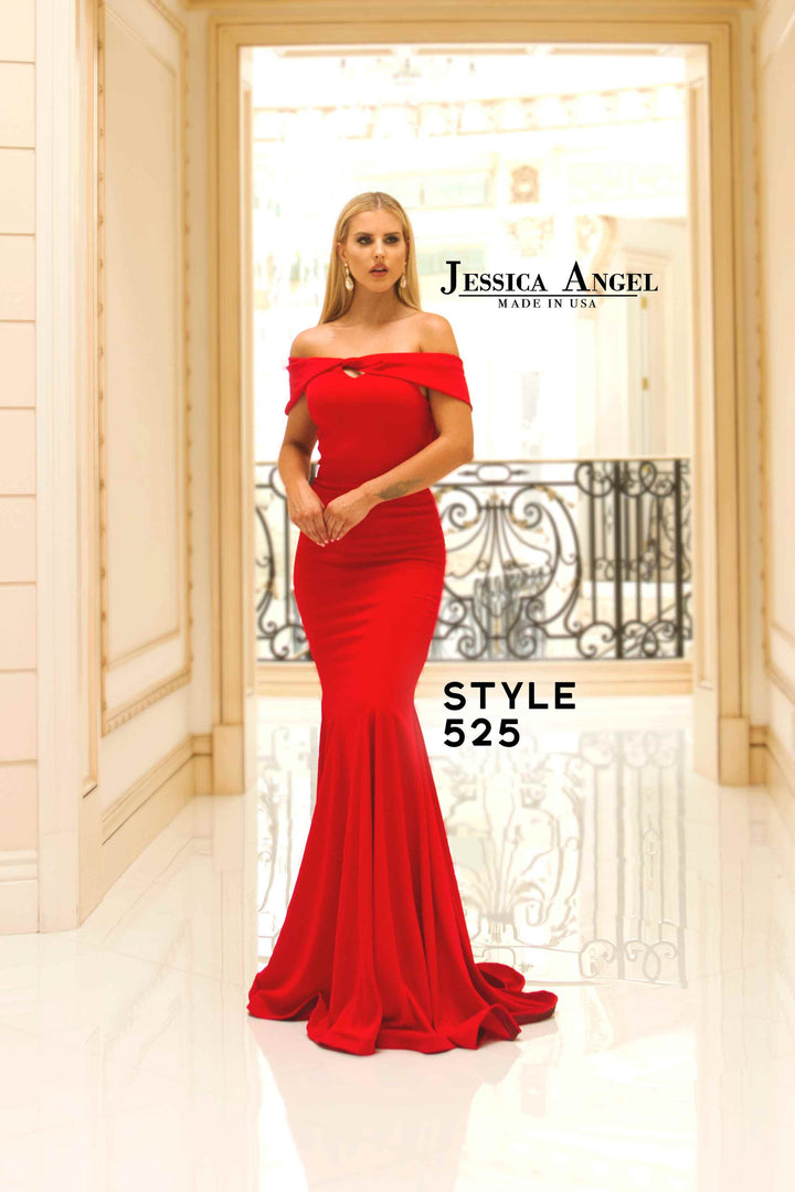 Jersey Fitted Off Shoulder Gown by Jessica Angel 525