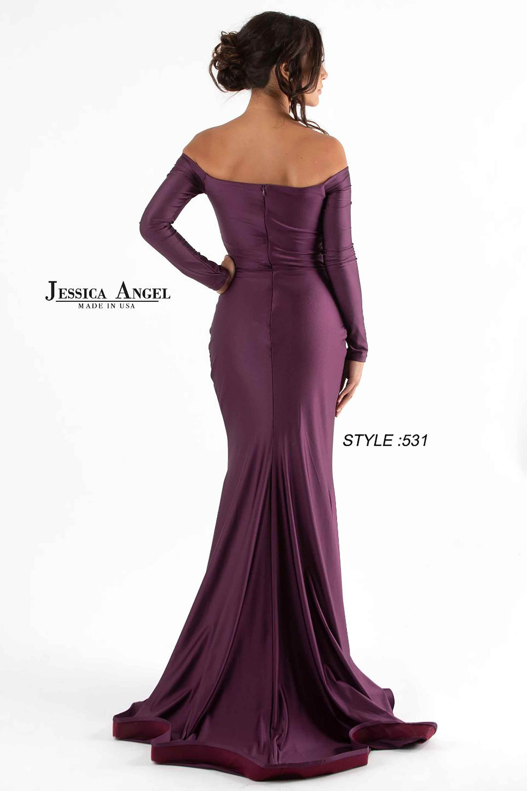 Jersey Fitted Long Sleeve Slit Gown by Jessica Angel 531