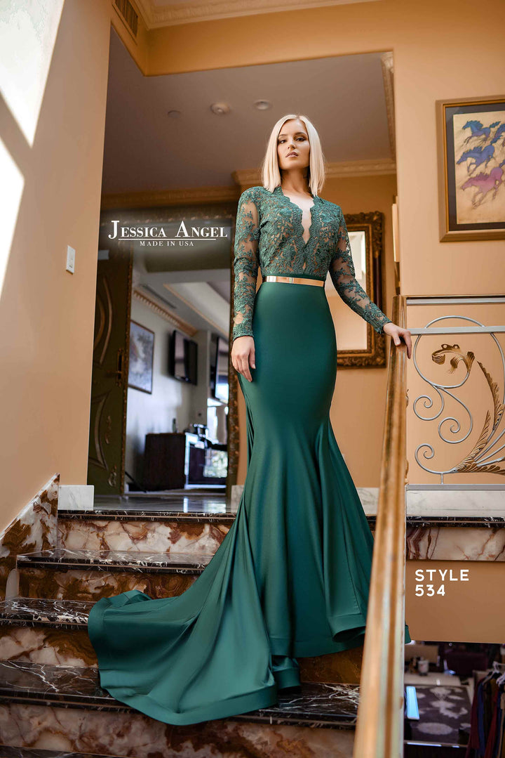 Jersey Fitted Long Sleeve Gown by Jessica Angel 534