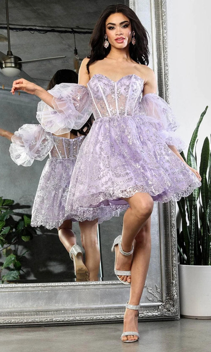 Glitter Short Puff Sleeve Dress by May Queen MQ2041