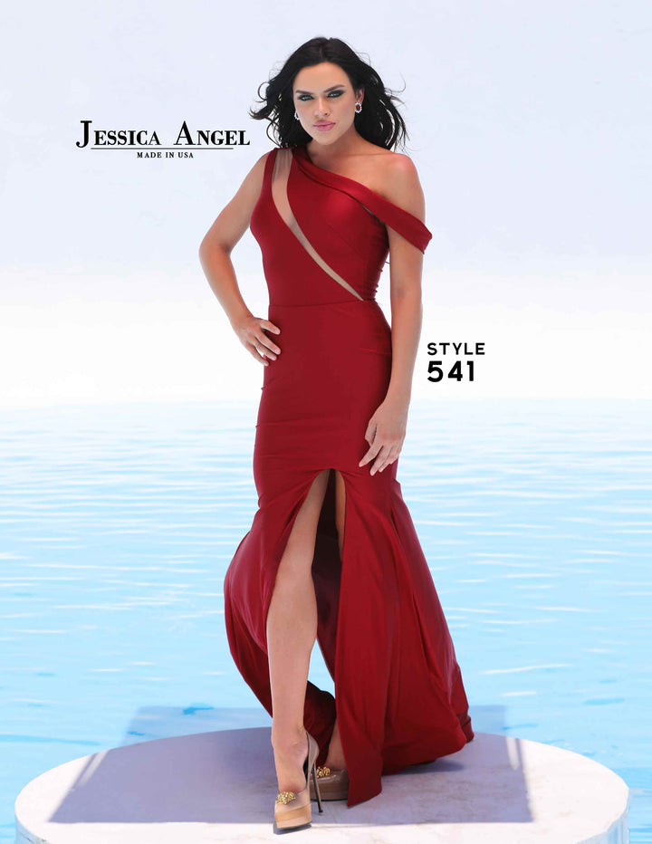 Jersey One Shoulder Slit Gown by Jessica Angel 541