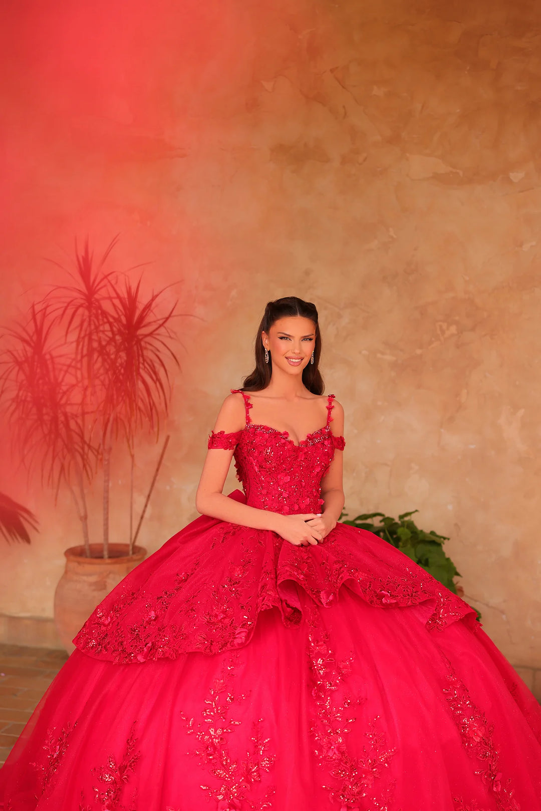 Cold Shoulder Layered Ball Gown by Amarra 54101
