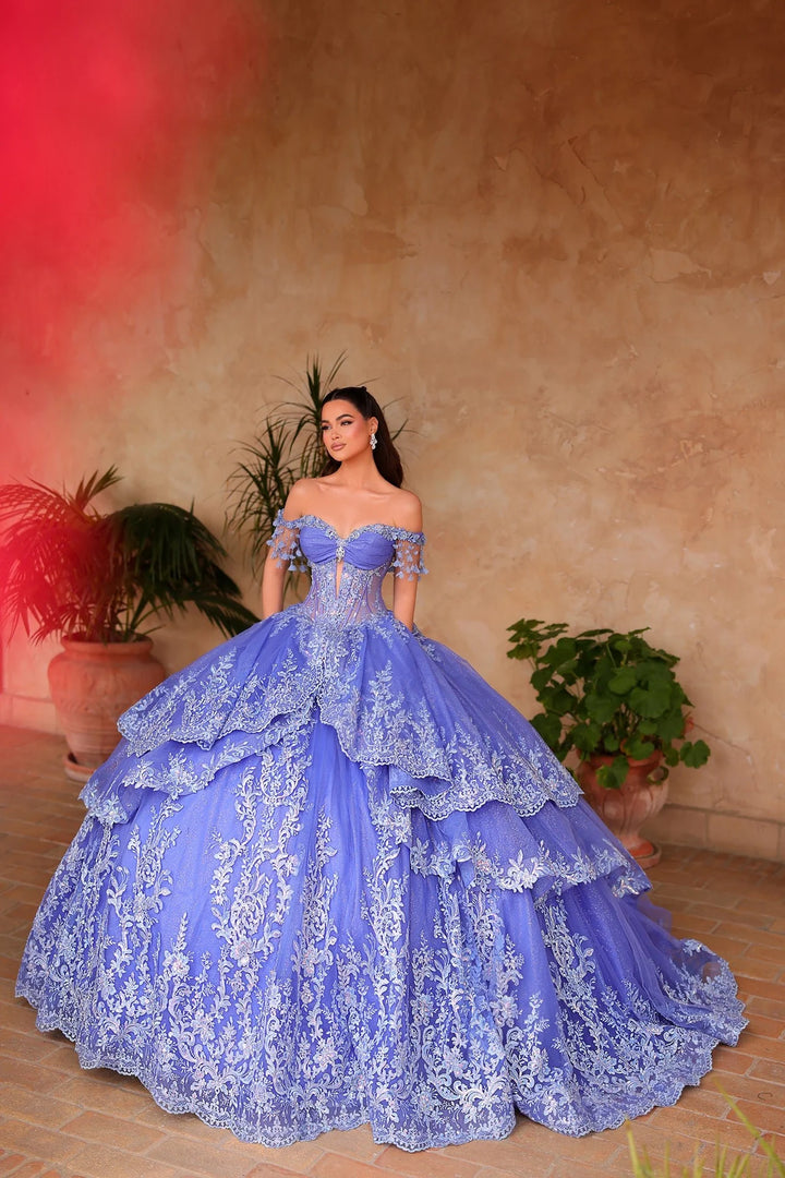 Off Shoulder Layered Ball Gown by Amarra 54105