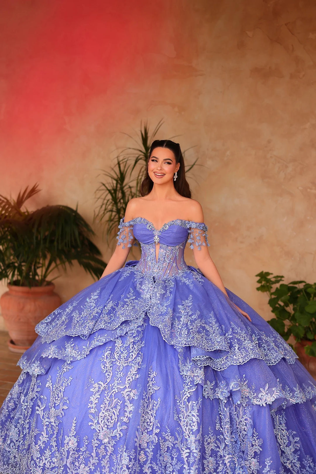 Off Shoulder Layered Ball Gown by Amarra 54105