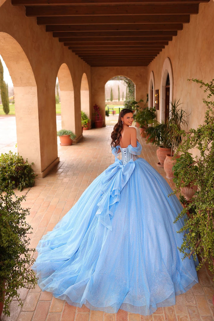 Off Shoulder Bow Ball Gown by Amarra 54107