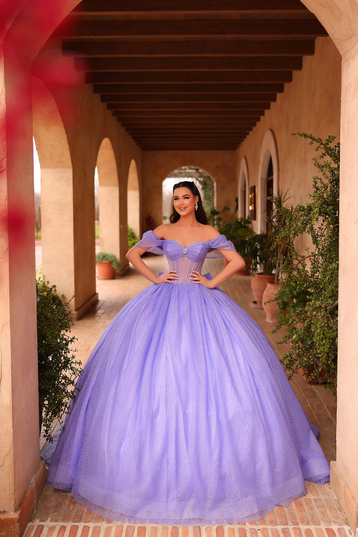 Off Shoulder Bow Ball Gown by Amarra 54107