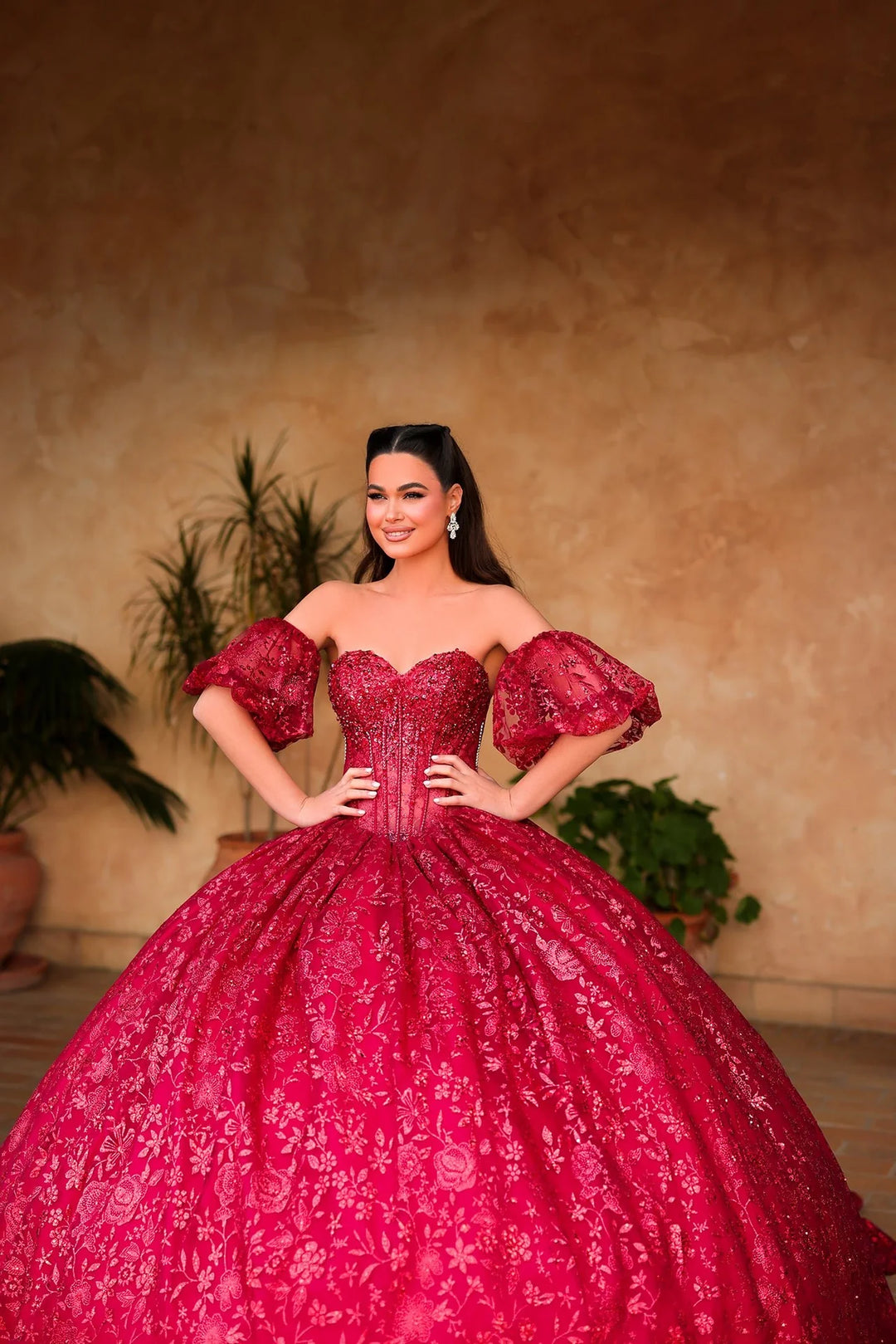 Strapless Puff Sleeve Ball Gown by Amarra 54109