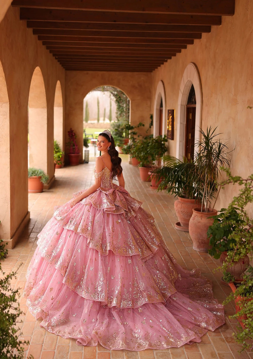 Cold Shoulder Tiered Ball Gown by Amarra 54113
