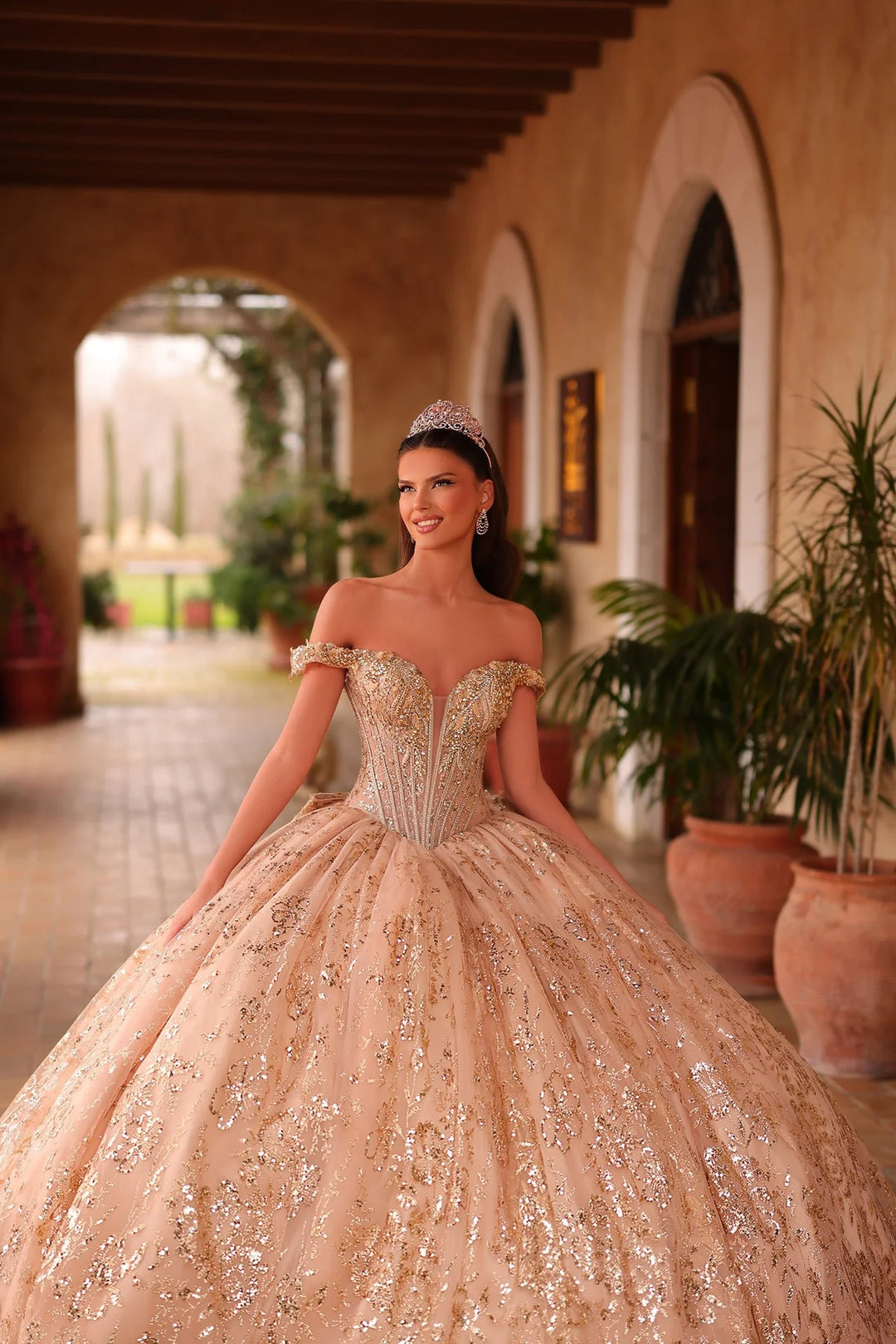 Glitter Off Shoulder Ball Gown by Amarra 54117