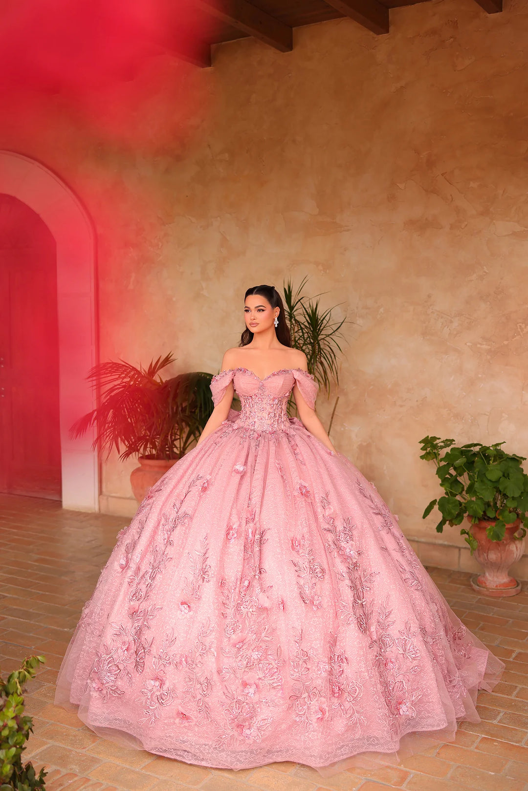 3D Floral Off Shoulder Ball Gown by Amarra 54119