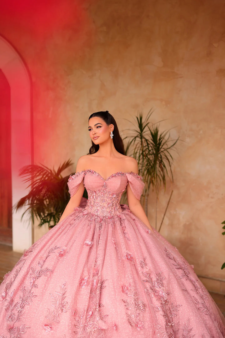 3D Floral Off Shoulder Ball Gown by Amarra 54119