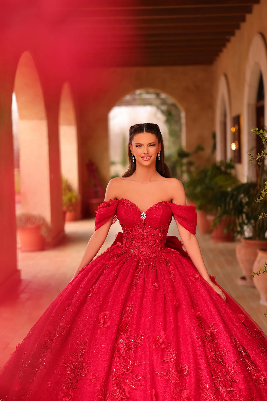 3D Floral Off Shoulder Ball Gown by Amarra 54119