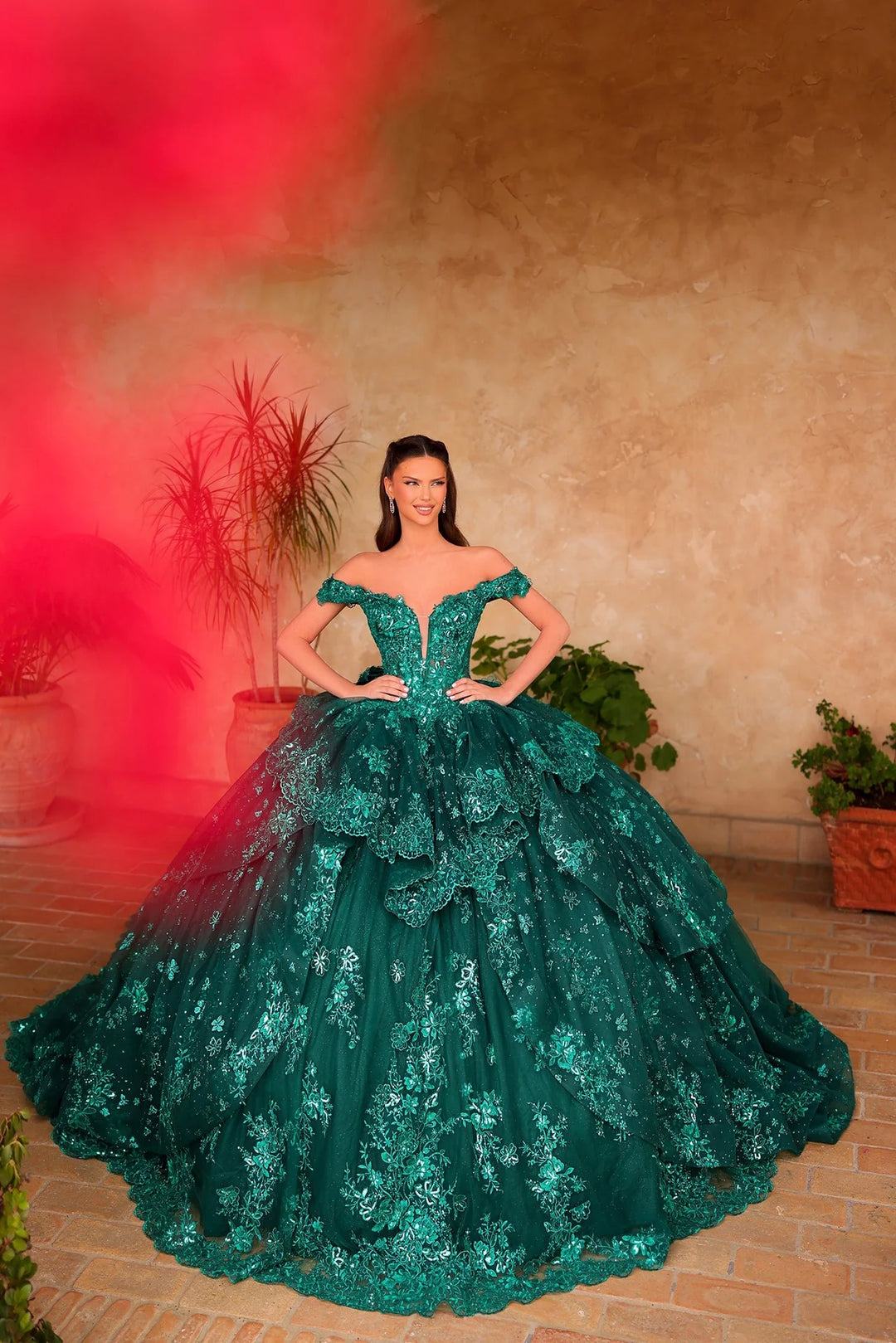 Off Shoulder Tiered Ball Gown by Amarra 54121