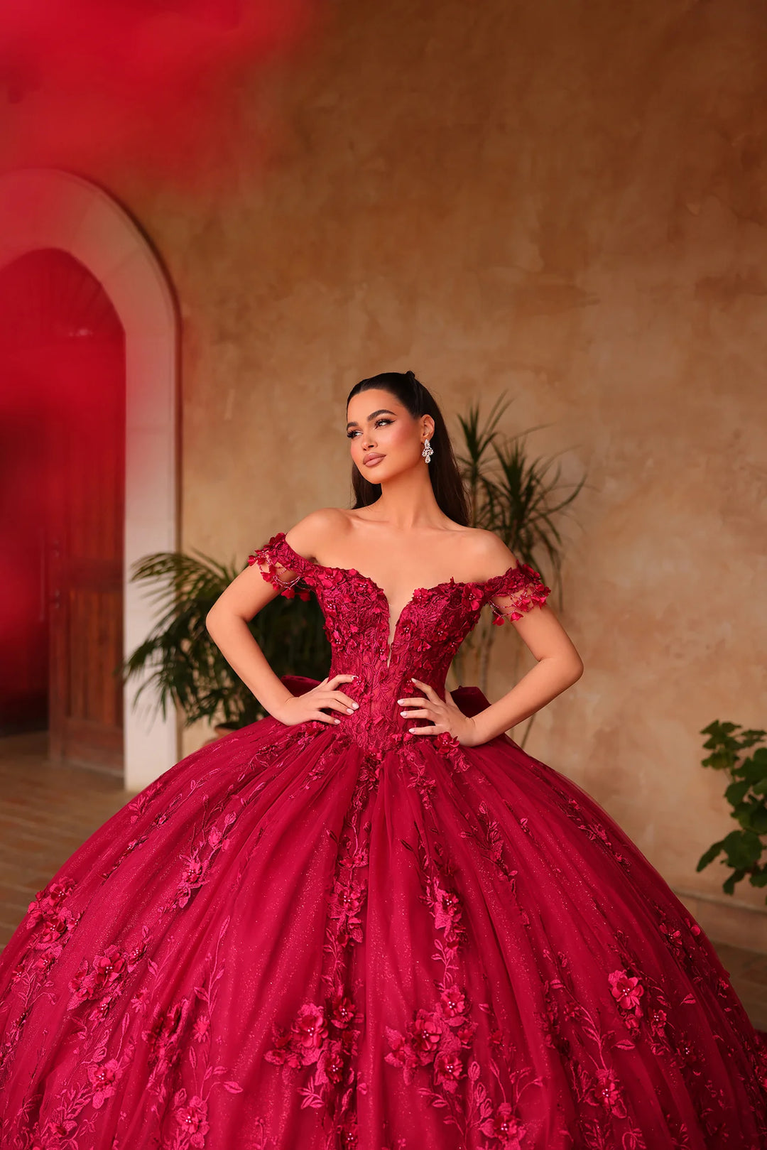 3D Floral Off Shoulder Ball Gown by Amarra 54125