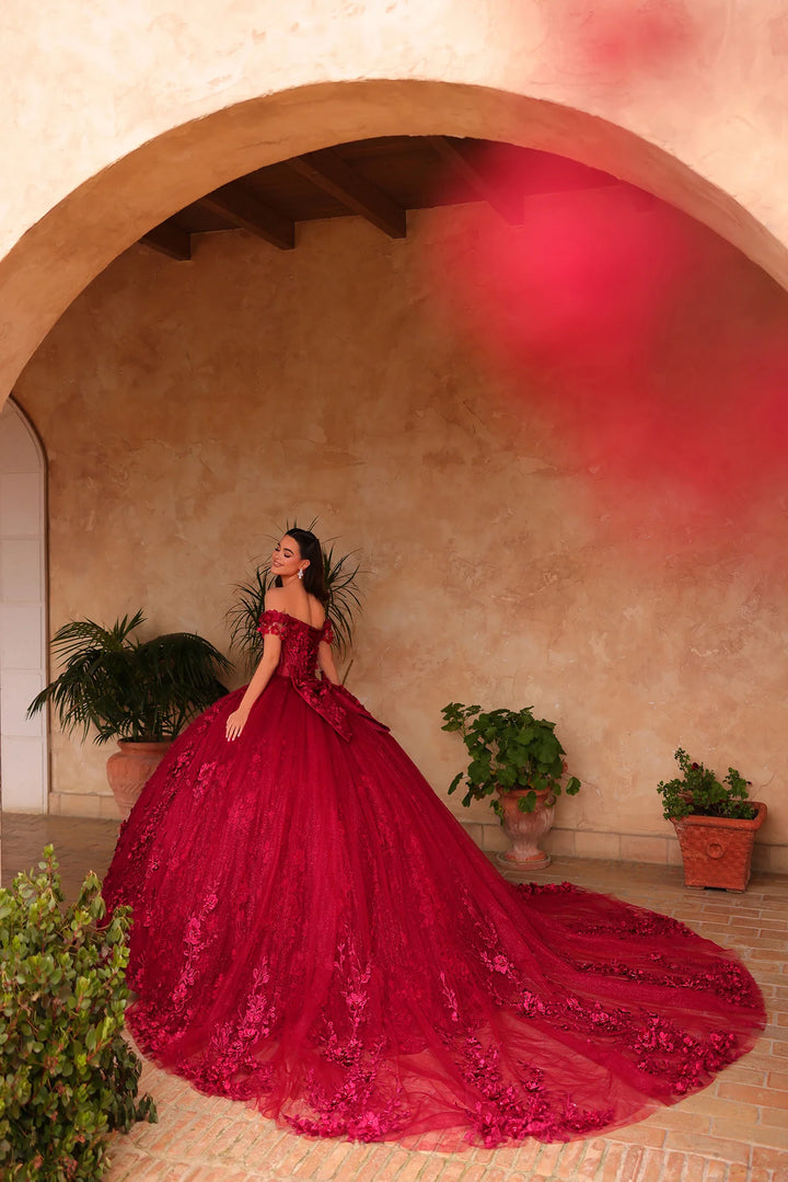 3D Floral Off Shoulder Ball Gown by Amarra 54125