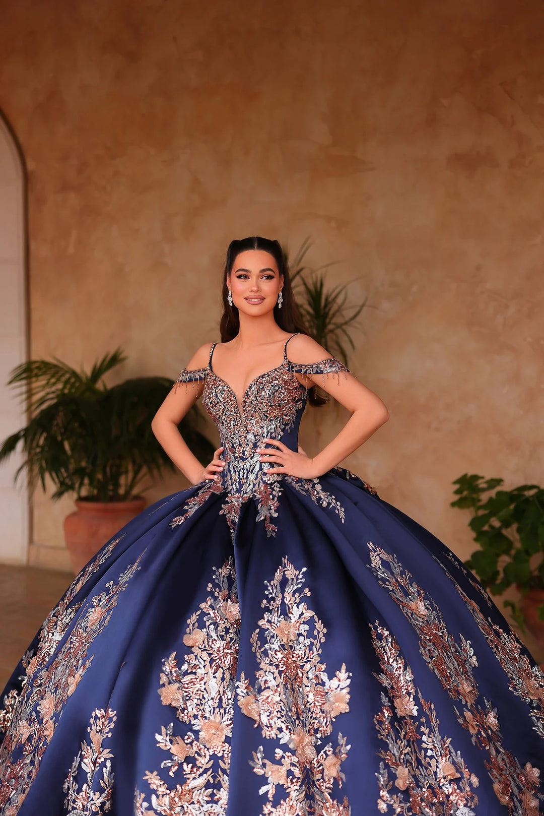 Fringe Cold Shoulder Ball Gown by Amarra 54127