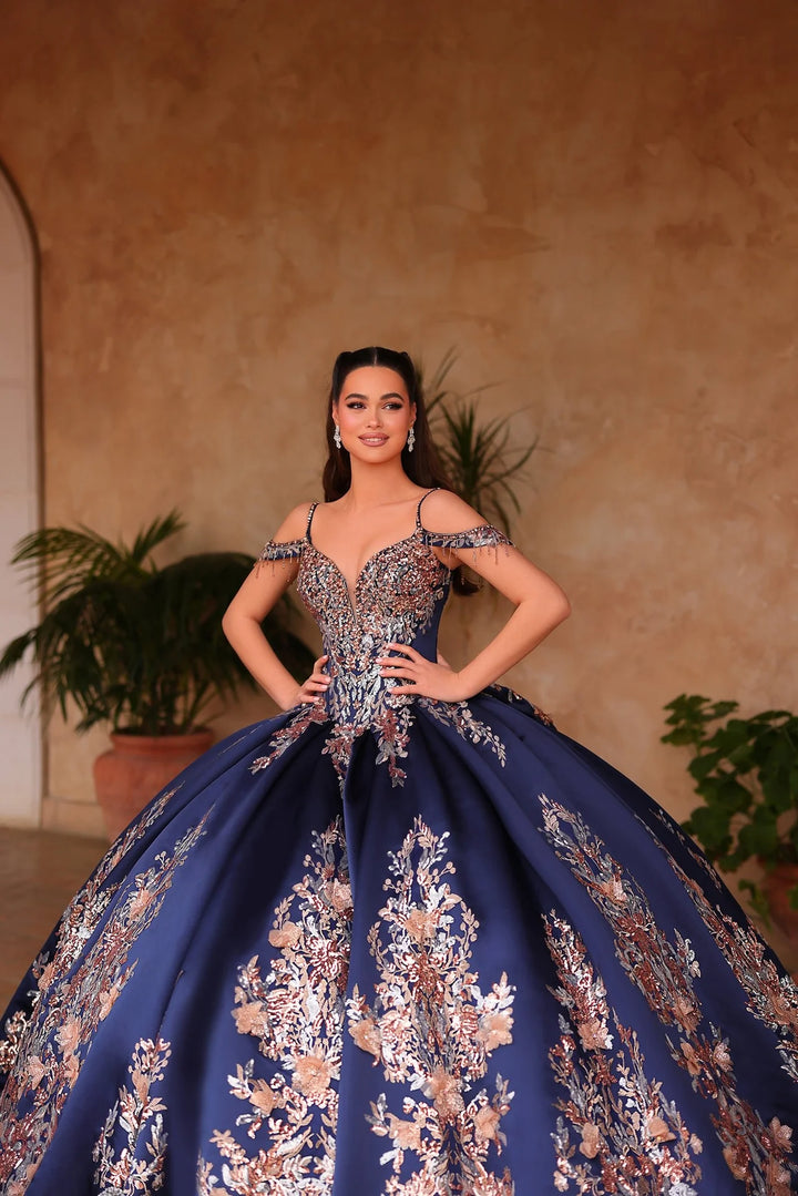Fringe Cold Shoulder Ball Gown by Amarra 54127
