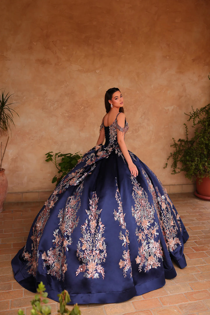 Fringe Cold Shoulder Ball Gown by Amarra 54127